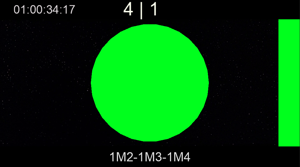 Example of a green streamer sweeping across the screen toward the start of a musical cue